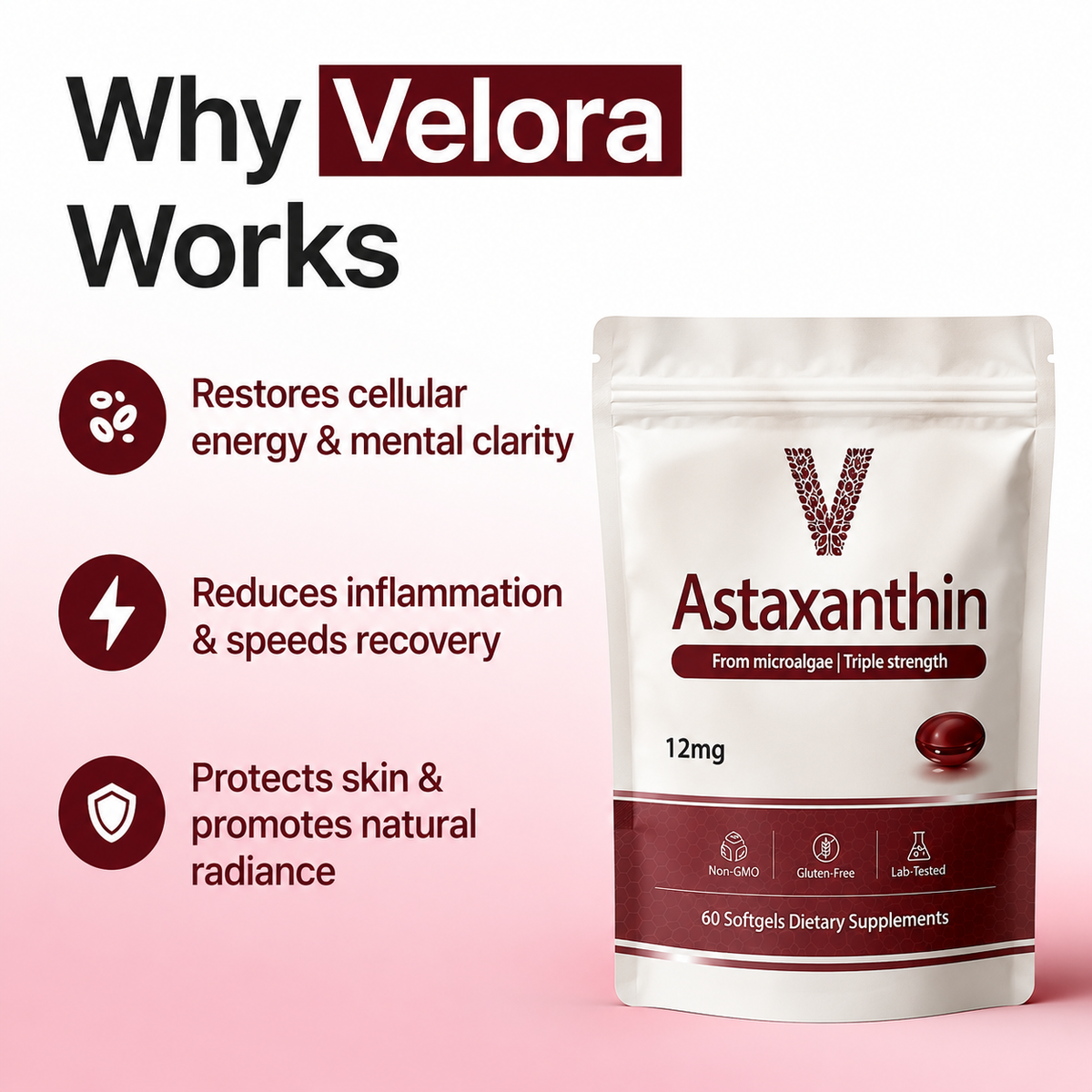 Velora Astaxanthin - Nature’s Most Powerful Antioxidant for Whole Body Support & Cellular Protection