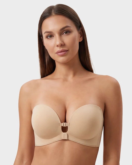 Strapless Front Closure Bra Wireless Push Up Padded Non Slip Tube Jelly Bra