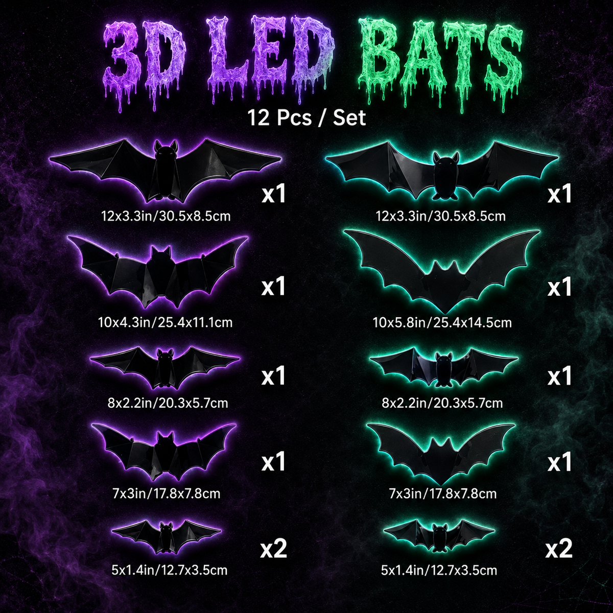 3D LED BATS - WALL DECOR