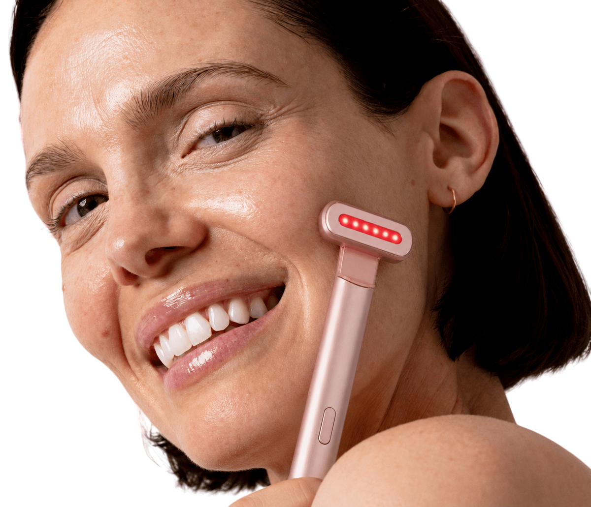 Skincare facial wand used on cheek
